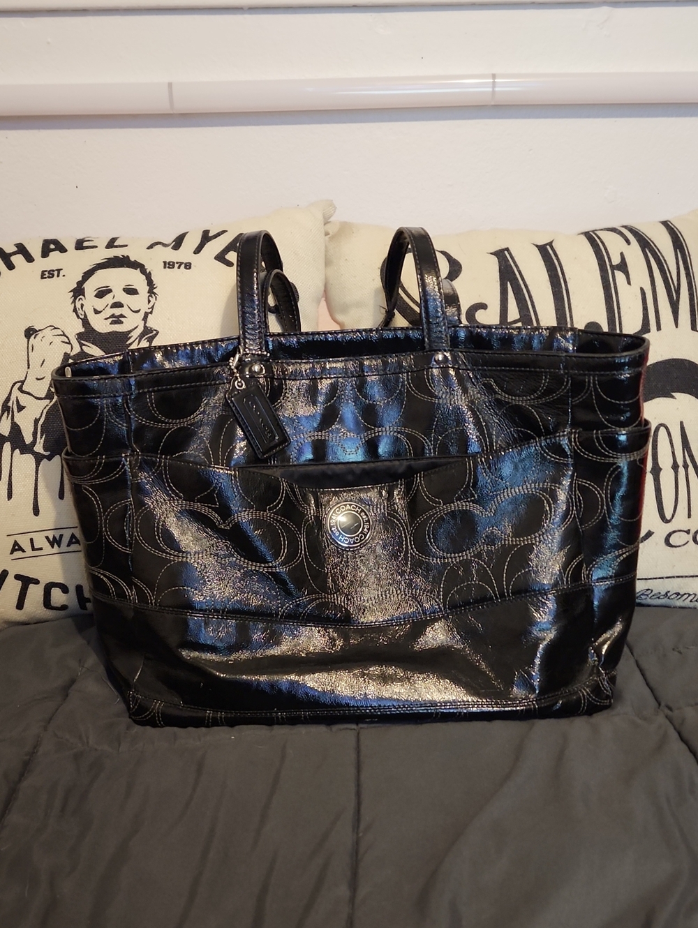 Authentic Coach Black Patent Signature Tote Large WOW!
